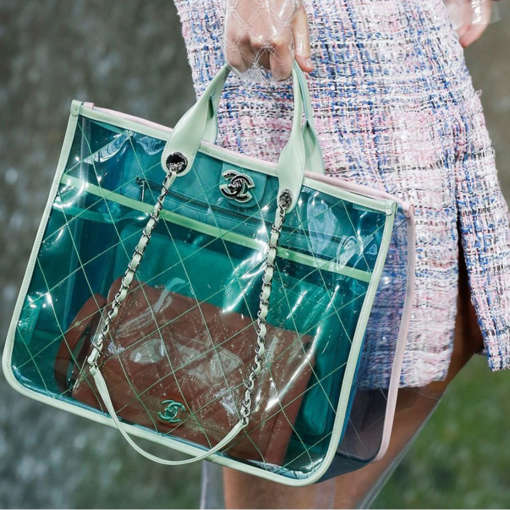 🎄CHANEL S/S18 *COCO SPLASH PVC* Vinyl Quilted Tote Bag 2-way Transparent collect